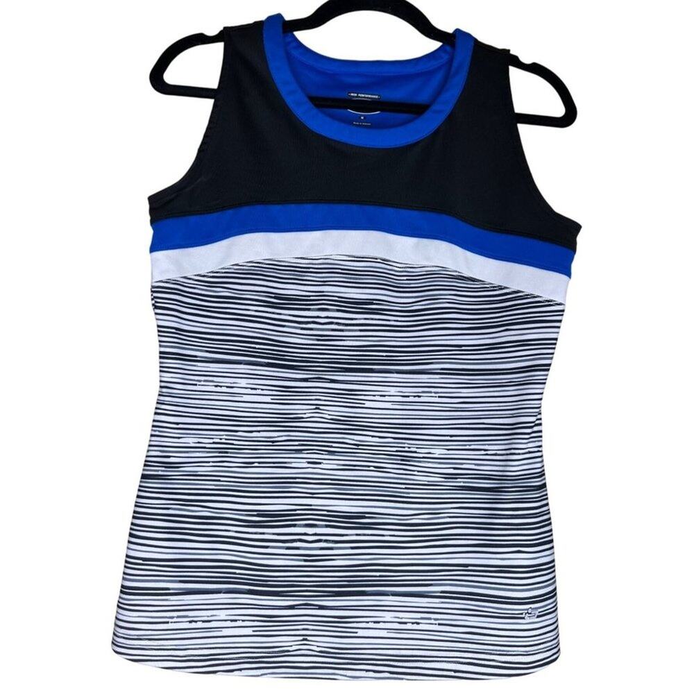 Bolle High Performance Tank Top M Blue Striped Athletic Tennis Y2K - Picture 2 of 4